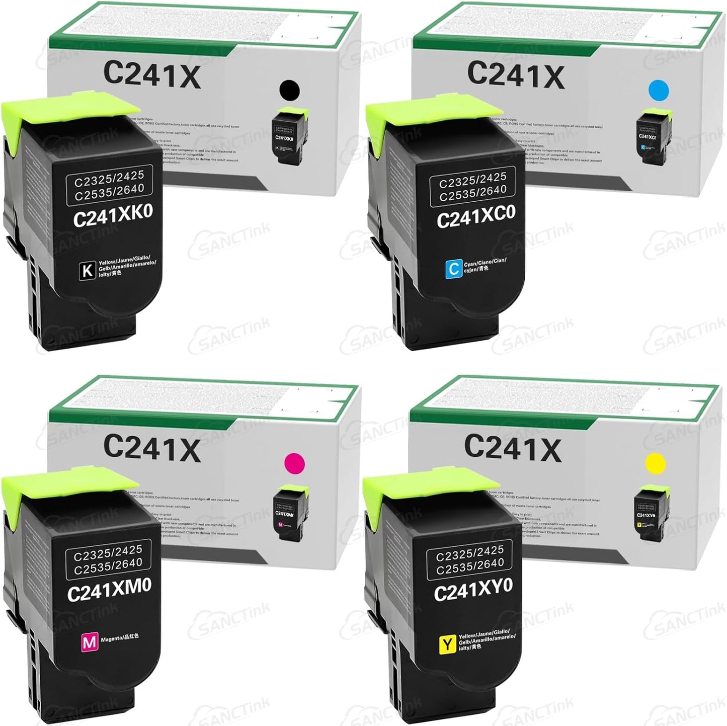 C241XK0 C241XC0 C241XM0 C241XY0 Extra High Yield Toner Cartridge Compatible for Lexmark C2325 C2425 C2535 MC2325 MC2425 MC2535 MC2640 Laser Printer (C/M/Y/BK,4-Pack)