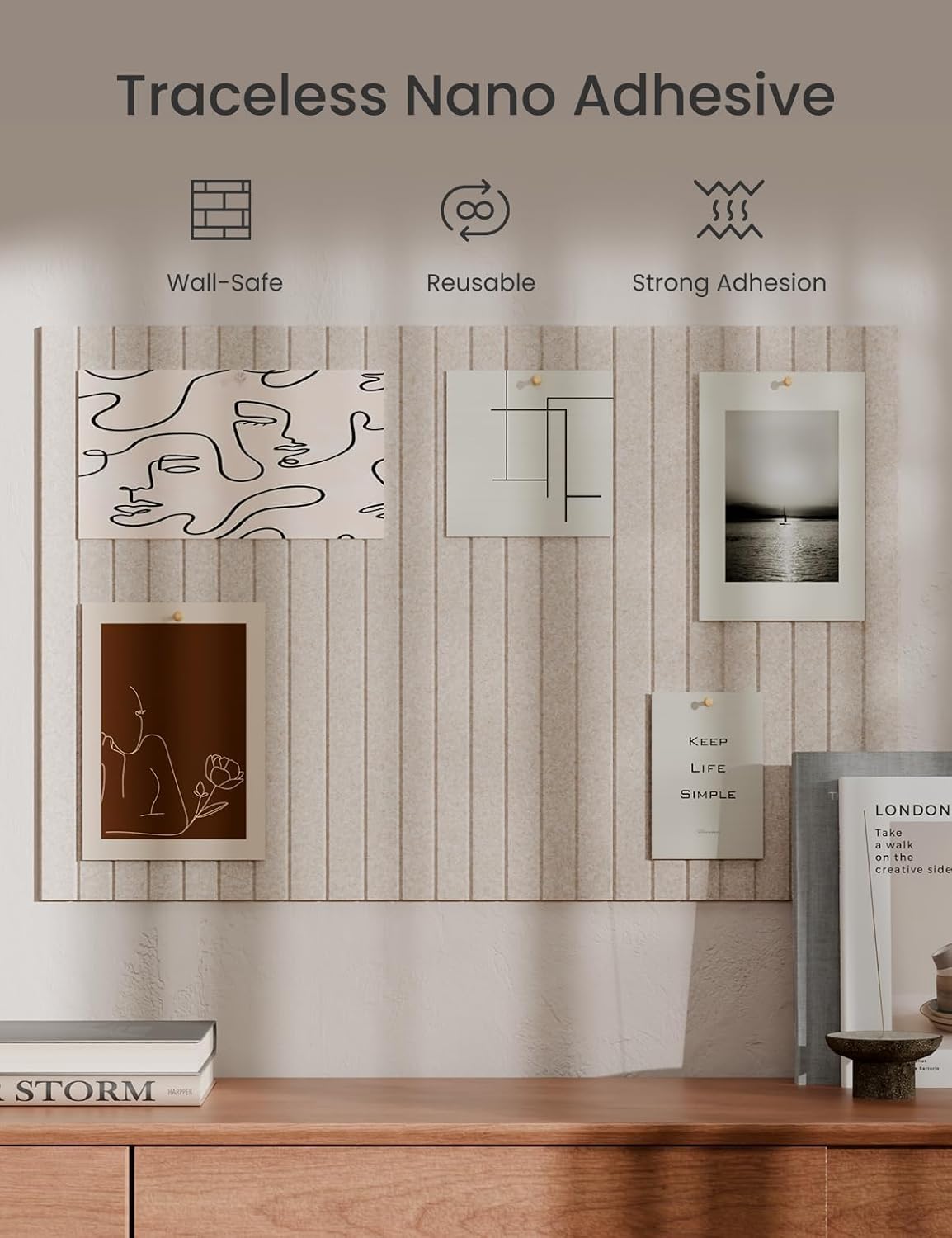 Bumusty Large Cork Board Alternative-36 x24 Felt Bulletin Board Tiles, with 30 Pushpins, 40 Adhesive Tabs, 6-Pack Slat Wall Paneling, Cork Boards for Office Push Pin Board Felt Board-Oatmeal