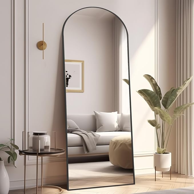 MELOMOIR Arched Full Length Mirror, 56"x18" Floor Mirror, Free Standing Mirror Leaning or Hanging, for Living Room Bedroom Cloakroom Hallway, Thin Aluminum Frame, Black