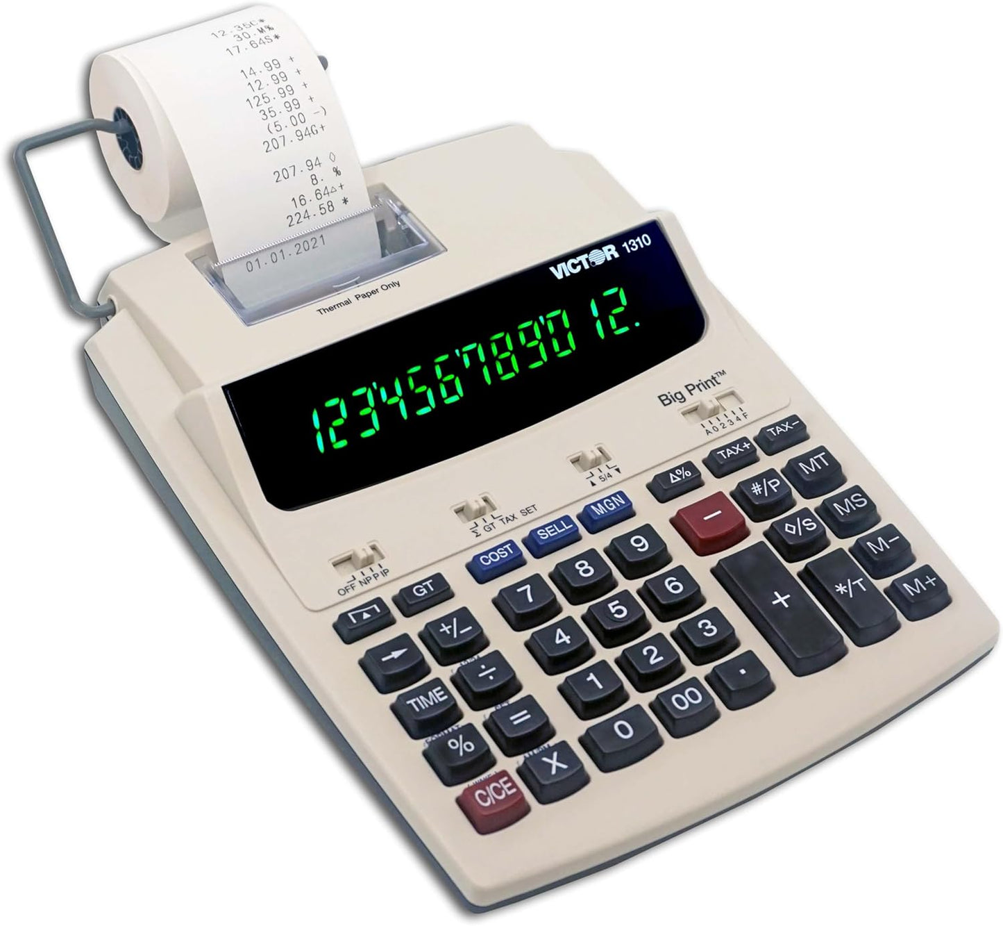 Victor 1310 Big Print Printing Calculator, 12-Digit LED Display, Fast Ink-Free Printing (8.0 LPS), Cost/Sell/Margin Keys, Advanced Business Functions, 2-1/4" Thermal Paper