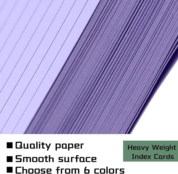 Bignc 600 Sheets Index Cards Colored, 3 X 5 Inch Ruled Color Note Cards for School, Home & Office, Multi Colors Flashcards, Colorful Notecards,Pink Index Card Ruled, Purple Lined Flash Cards