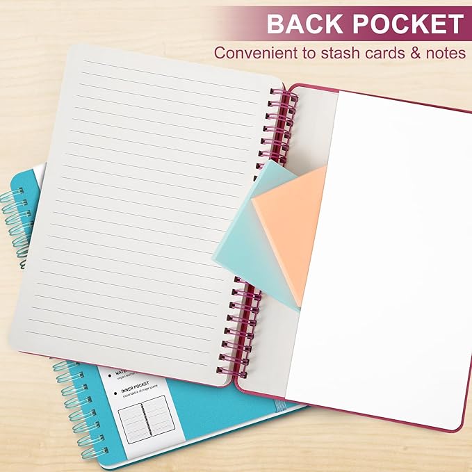 Lined Spiral Journal Notebook, A5 Hardcover Leather Notebook for Work, 5.7''×8.2'', 100GSM Thick Paper Spiral Bound Journaling Notebooks for Women & Men Office School Note Taking Business, Rose Red