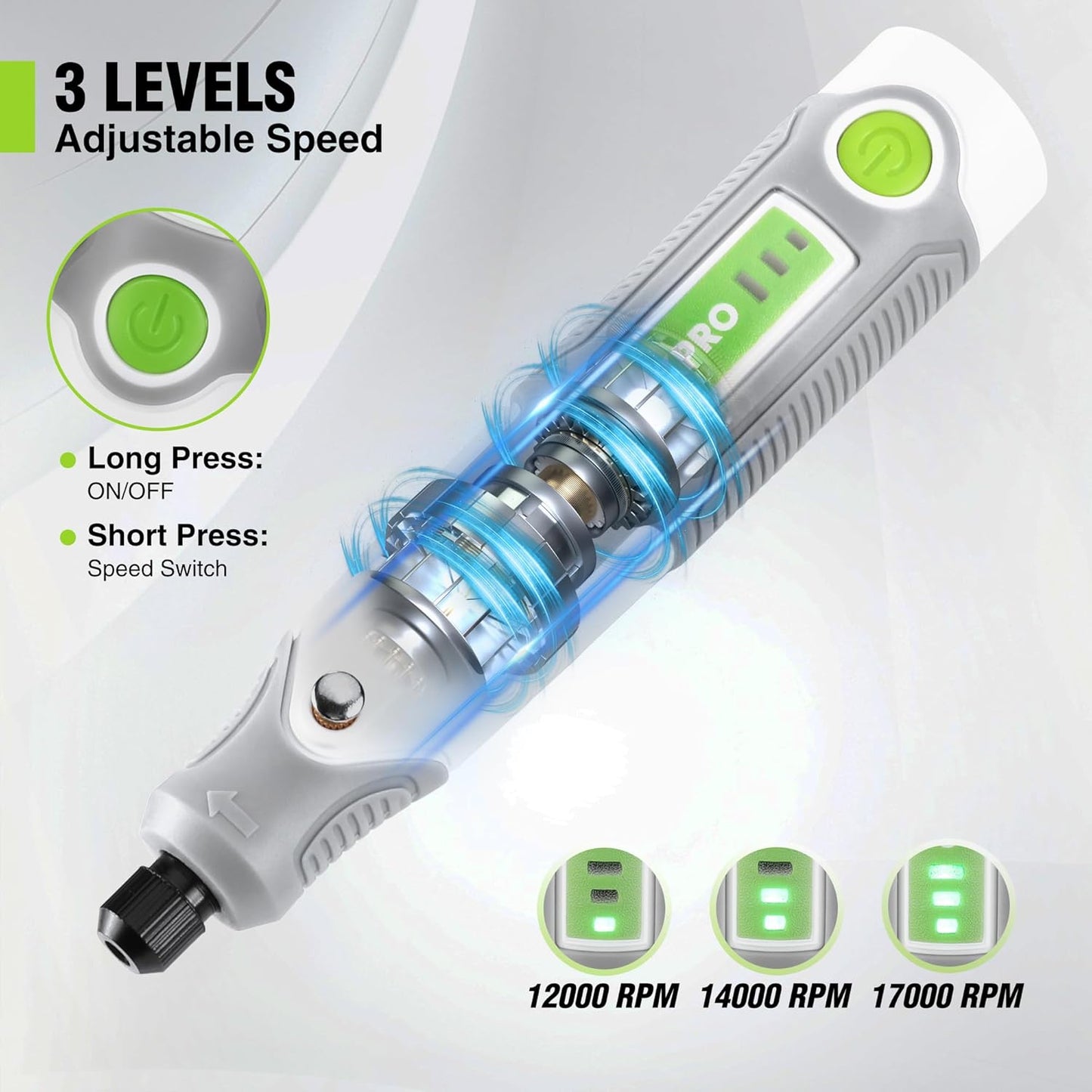 WORKPRO Cordless Rotary Tool Kit with 71pcs Accessories, 3 Variable Speeds, USB Rechargeable Mini Rotary Tool for Engraving, Sanding, Polishing, Carving, Cutting, DIY Crafts