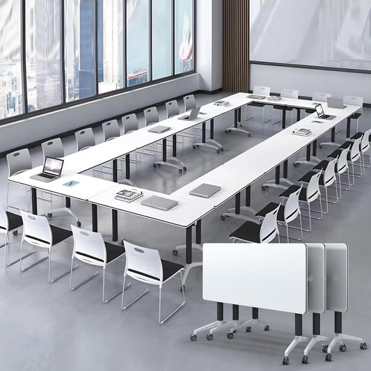Conference Room Table with Flip-Top Design for Dynamic Meetings, Business Table Computer Desk with Heavy-Duty Frame,Foldable Seminar Meeting Tables for Home Office (6, E, 61IN)