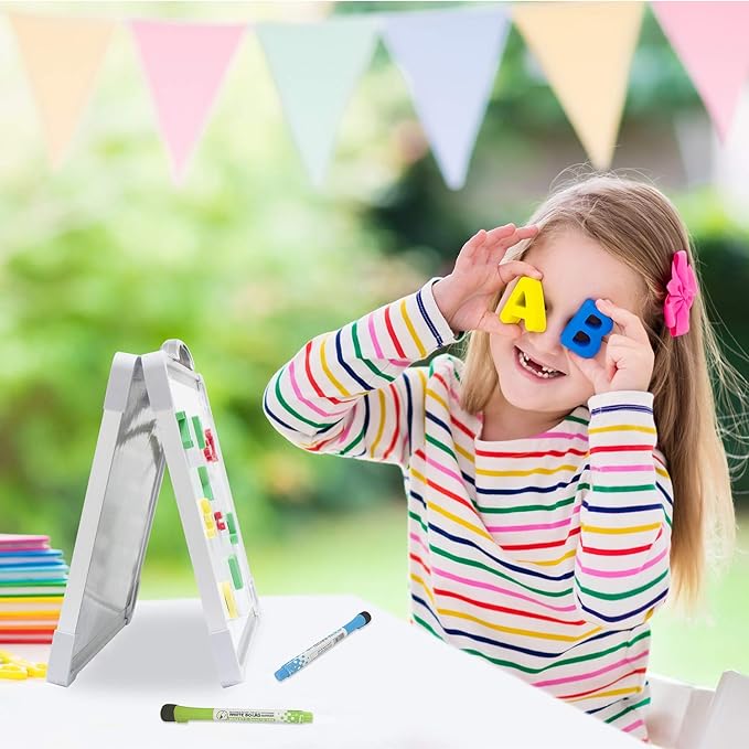 H-Qprobd Small Dry Erase White Board - 16"x 12" Double Sided Mini Foldable Magnetic Desktop whiteboard for Kids Drawing, Teacher Instruction and Meeting Discuss