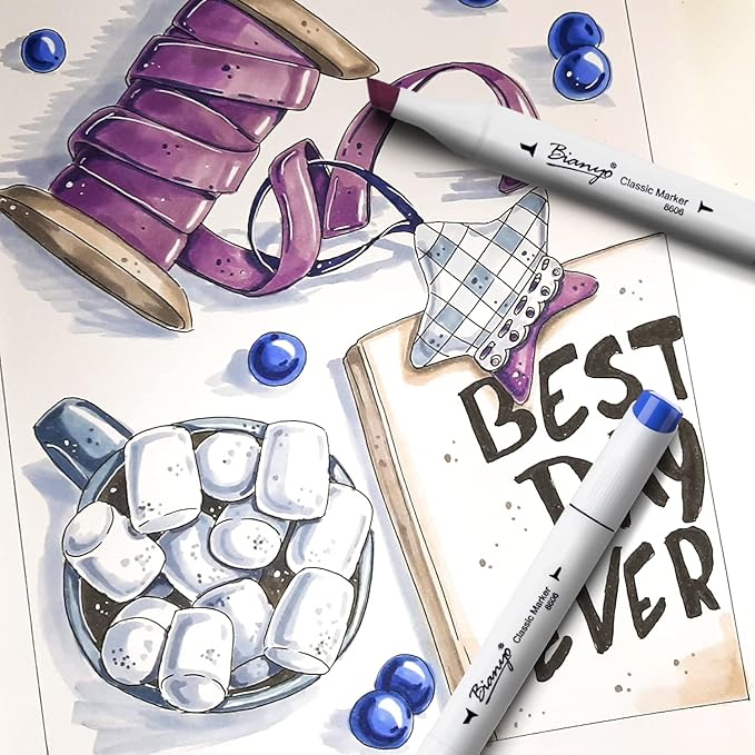 Bianyo 72 Colors Alcohol Markers Set, Dual Tip Art Markers with Bullet & Chisel Tips, Black Case with Customizable Card – Ideal for Coloring, Drawing, and Sketching as Thanksgiving & Christmas Gifts