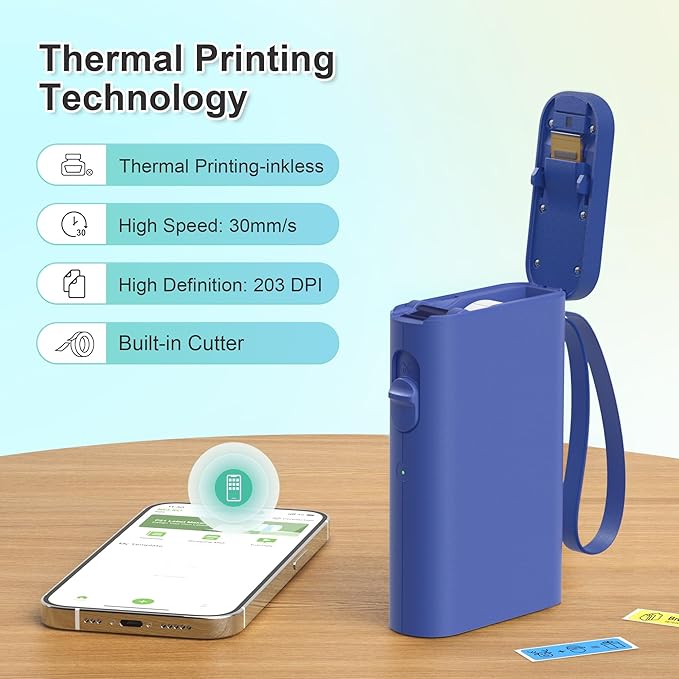 Nelko Label Maker Machine with Tape, P21 Bluetooth Label Printer, Wireless Mini Label Makers with Multiple Templates for Organizing Office Home, Blue