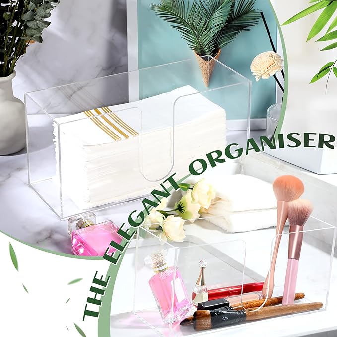 Mumufy 2 Pcs Fold Paper Towel Dispenser Countertop Napkins Dispenser Napkin Holder Multifold Disposable Acrylic Paper Towel Dispenser for Z or C Fold (Clear)