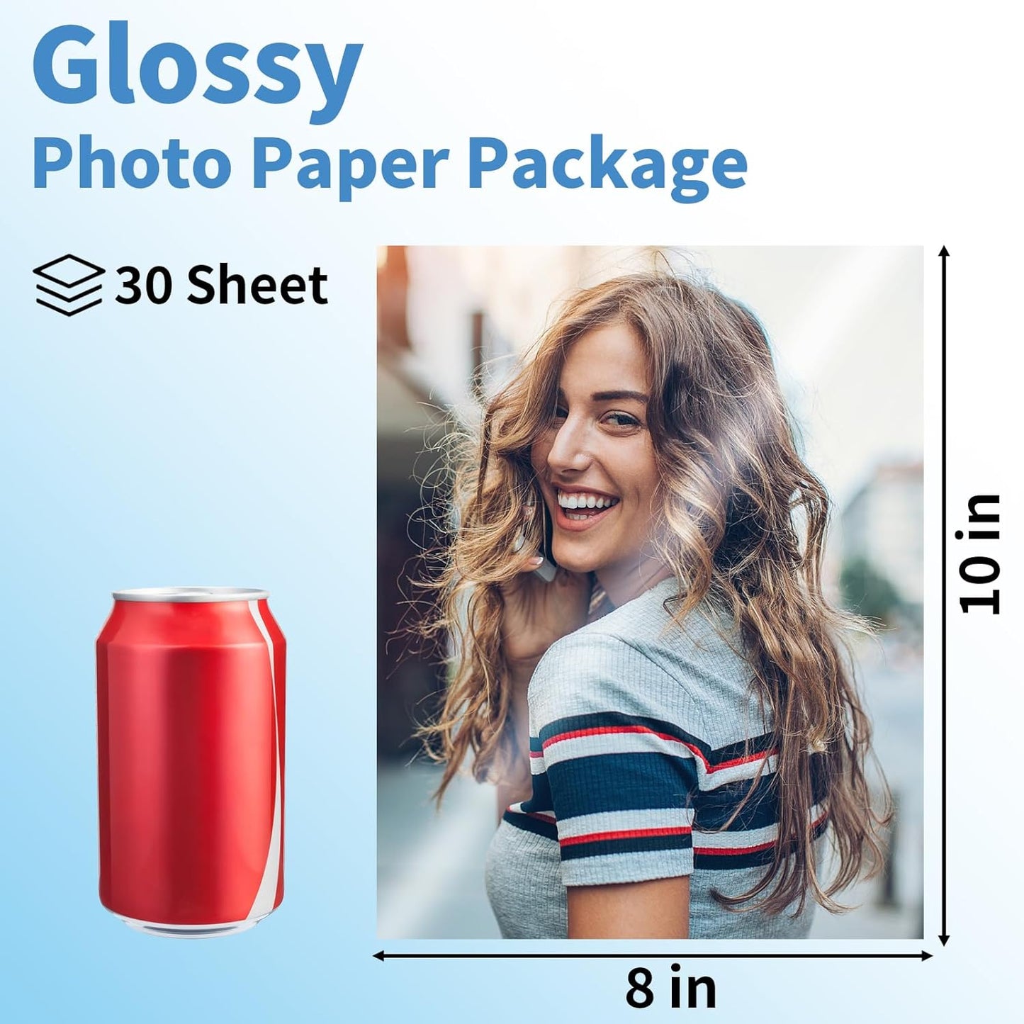 Glossy Photo Paper 8 x 10 inches, 30 Sheets Inkjet Photo Printer Paper, Instant Dry Picture Paper for DIY Chip Bag, Flyers, Cards, Calendars and Brochures(180gsm/48lb)