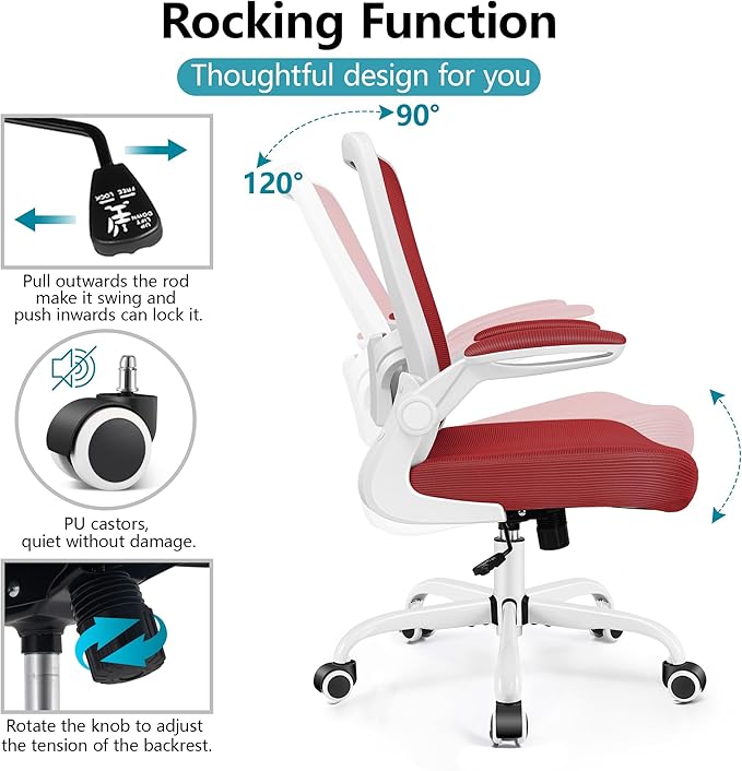 FelixKing Office Chair, Ergonomic Desk Chair Breathable Mesh Chairs with Adjustable High Back Lumbar Support Flip-up Armrests, Executive Swivel Comfy Task Computer Chairs for Home Office Fire Brick