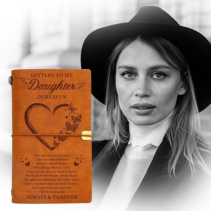 Vetbuosa Letter to Daughter in Heaven Leather Journal,Memorial Gifts for Loss of Daughter,Loss of Daughter Sympathy Gifts,Bereavement Gift Idea,In Memory of Loved One Gifts