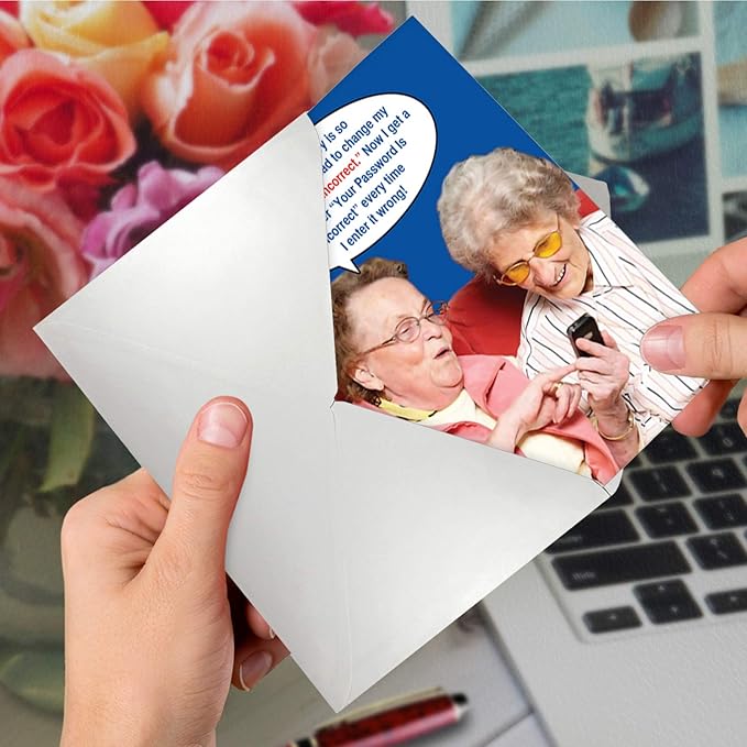 NobleWorks - Funny Happy Birthday Note Card with 5 x 7 Inch Envelope - Bday Greeting Card for Women, Mother, Sister, Friend - Congrats Bday Celebration Notecard - Incorrect Password 9912Z