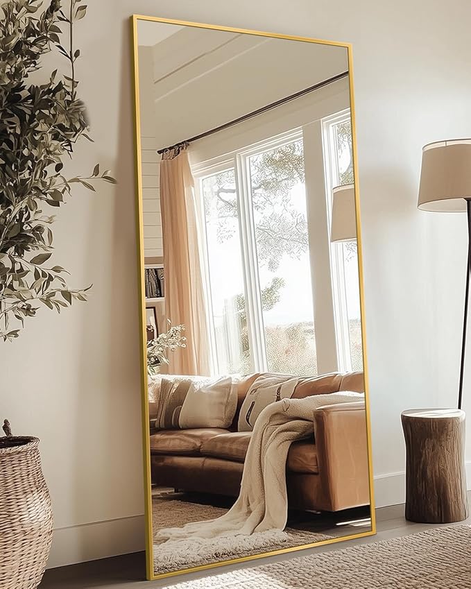 Antok Full Length Mirror, 58"x21" Floor Mirror, Floor Standing Freestanding Full Body Mirror with Stand for Bedroom, Hanging Mounted for Living Room Cloakroom, Gold