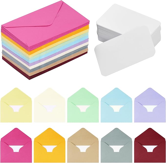 jiebor 100 Sets Small Envelopes with Small Blank Gift Business Card Wedding Invitation Pocket Envelopes for Graduations Wedding Shower Holiday 4.37 x 2.91 Inch Light Color