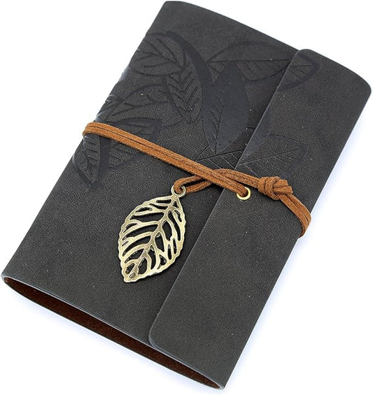EvZ 7 Inches Vintage Black PU Leather Cover Loose Leaf Blank Notebook Journal Diary Gift