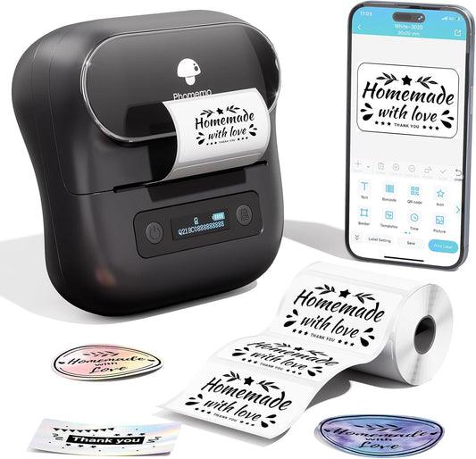 Phomemo Label Maker,M220 Label Printer,3 Inch Bluetooth Thermal Label Maker Machine with 2000+ Icons,300+ Templates & Fonts,for Kids School Items,Small Business,Large Sticker