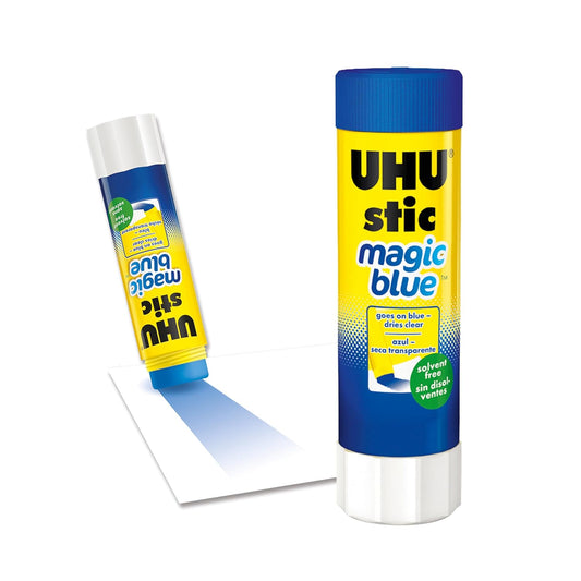UHU Colored All Purpose Glue Stick 12-Pack Blue Applies & Dries Clear, 1.41oz - Non-Toxic, Washable. Permanent Strong Bond, Solvent-Free with Screw Cap,