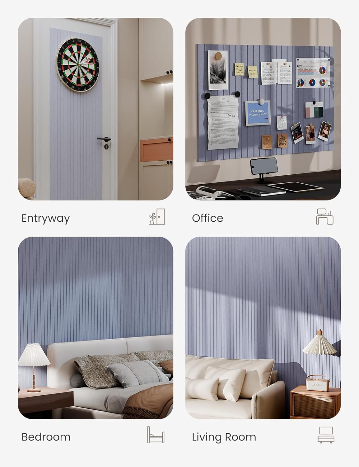 Bumusty Large Cork Board Alternative-36 x24 Felt Bulletin Board Tiles, with 30 Pushpins, 40 Adhesive Tabs, 6-Pack Slat Wall Paneling, Cork Boards for Office Push Pin Board Felt Board-Soft Periwinkle