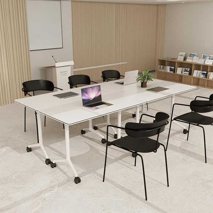 Conference Table,Folding Conference Room Tables Portable Rolling Conference Training Table with Silent Wheels,Mobile Meetings Flip Top Tables for Offices Classrooms Meeting Room (4Pack 61in)