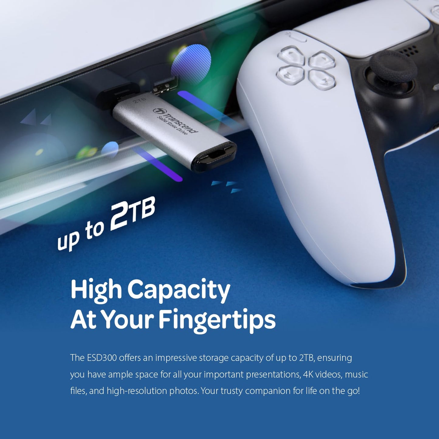 Transcend 2TB External SSD, USB 3.2 Gen2, Up to 1,050MB/s, Portable SSD with Type C, for Steam Deck, ROG Ally, MSI Claw, Windows & Mac, iPhone, iPad, Android, PS5, Xbox, Smart TV, Silver