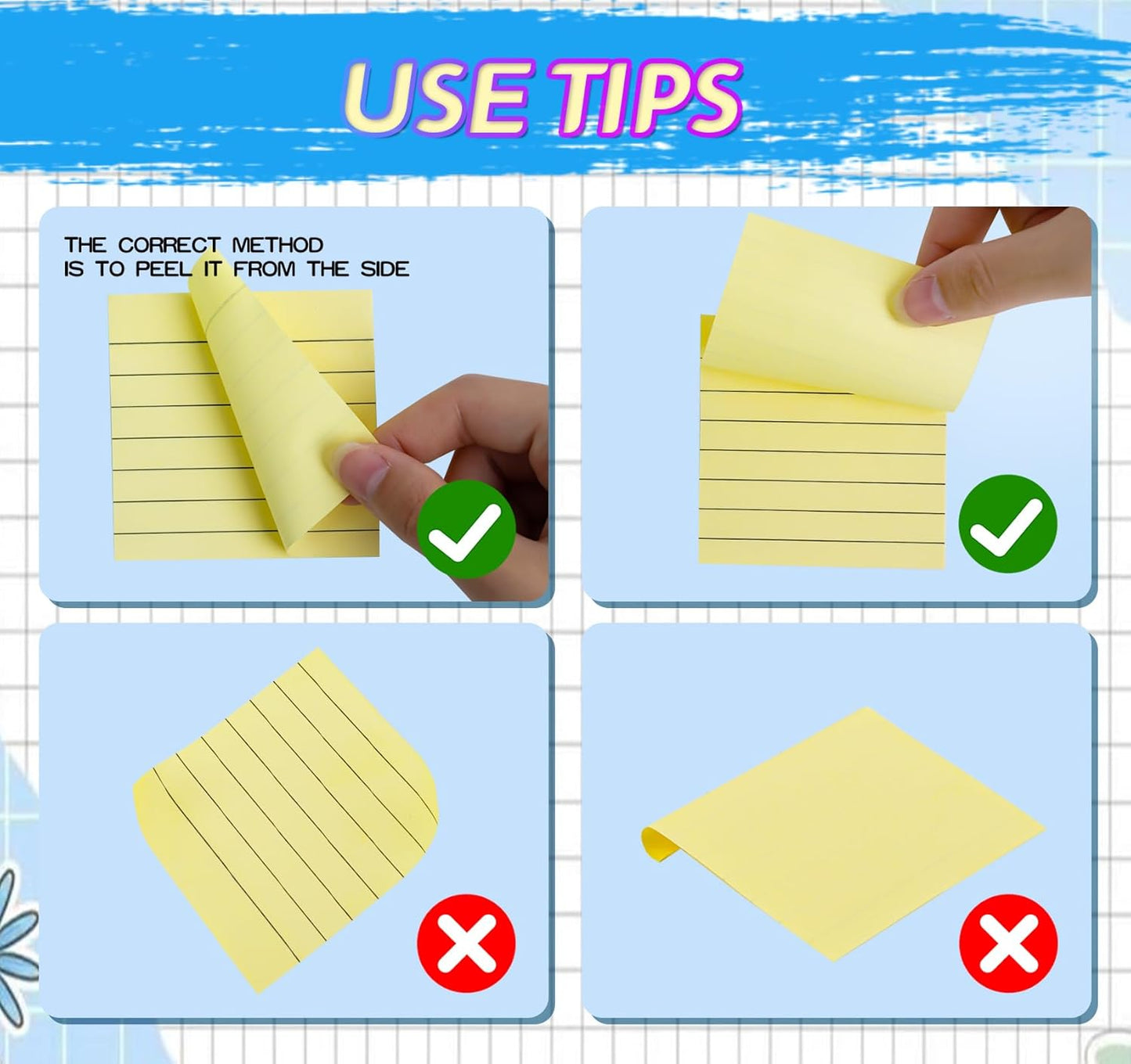 10 Pack Lined Sticky Notes 3x3 Inch 800 Sheets Yellow Self-Stick Note Pads, Sticky Notes with Lines Super Sticky Easy Remove for School Office Meeting
