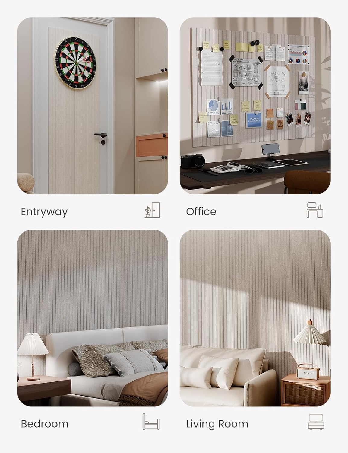 Bumusty Large Cork Board Alternative-47 x35 Felt Bulletin Board Tiles, with 30 Pushpins, 70 Adhesive Tabs, 12-Pack Slat Wall Paneling, Cork Boards for Office Push Pin Board Felt Board-Oatmeal