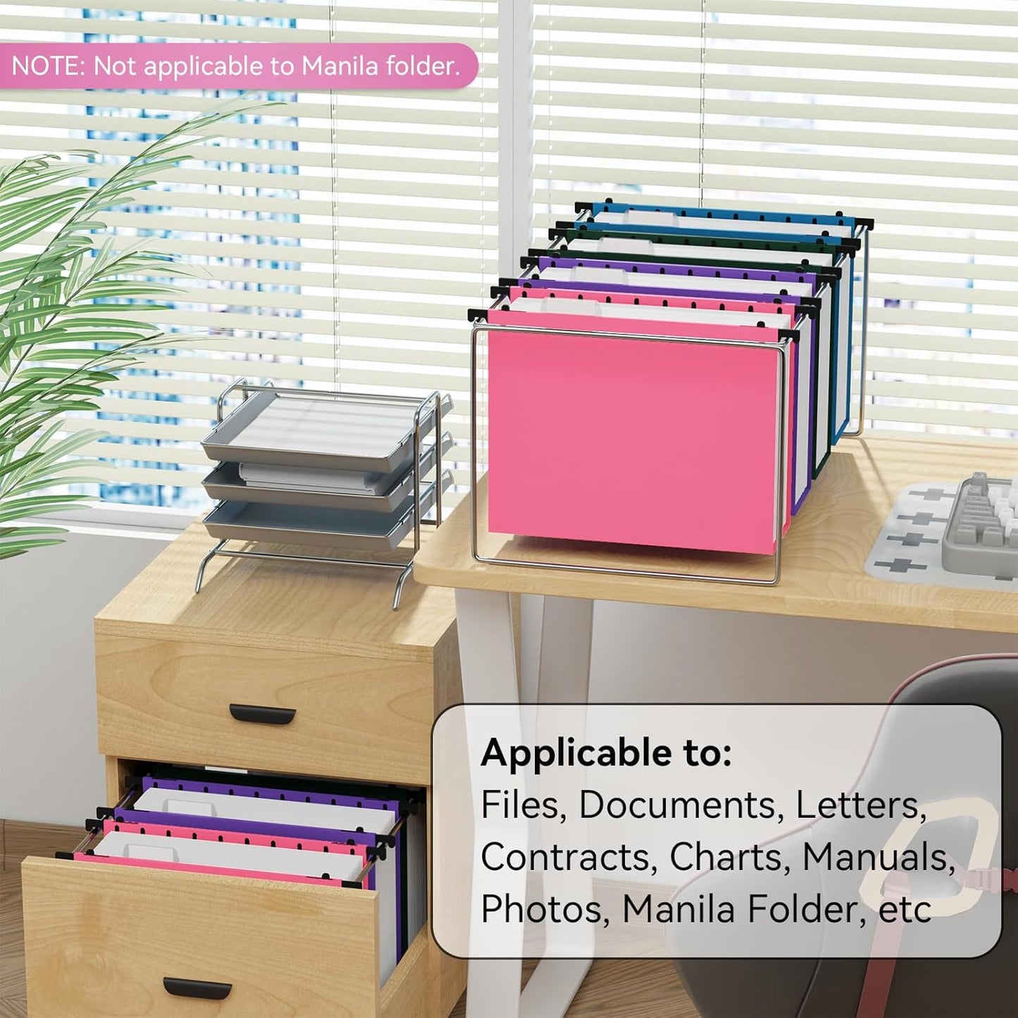 ANSOOK Plastic Hanging File Folders Letter Size, 3 Inch Reinforce Expanding File Folder,12 Pack File Cabinet Folders with Insertable 15 Tabs,Heavy Duty,Accordion File Organizer for Office Home School