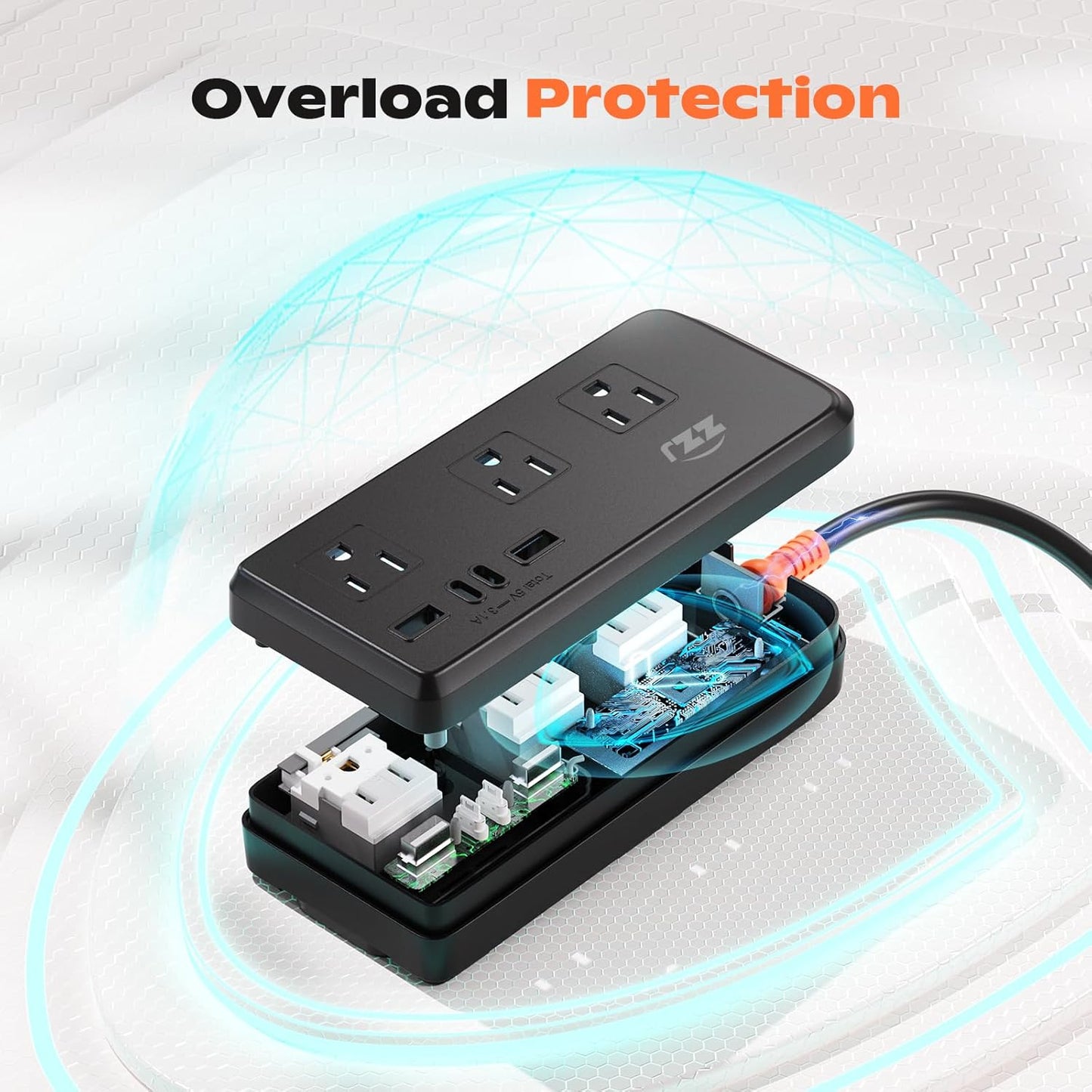 Power Strip Weatherproof, 7-in-1 Surge Protector with 3 Wide Outlets 2USB A and 2USB C,1875W/15A, 10FT Flat Plug Multi-Plug Outdoor Extension Cord for Indoor Outdoor, UL FCC Listed