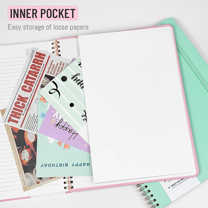 Spiral Notebook 8.5" x 11", A4 Lined Green Hardcover College Ruled Notebook for Work, 120 Pages 100GSM Large Thick Spiral Writing Journal for Women & Men