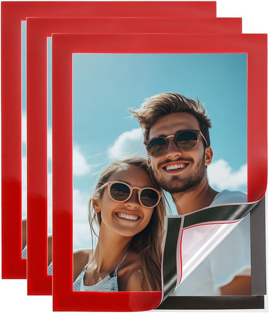 uxcell 3 Pcs Magnetic Sign Holder, 5" x 7" Self-Adhesive Magnetic Wall Signs Holder Magnetic Picture Frame Document Holder for Home Office Wall Window Displays, Red