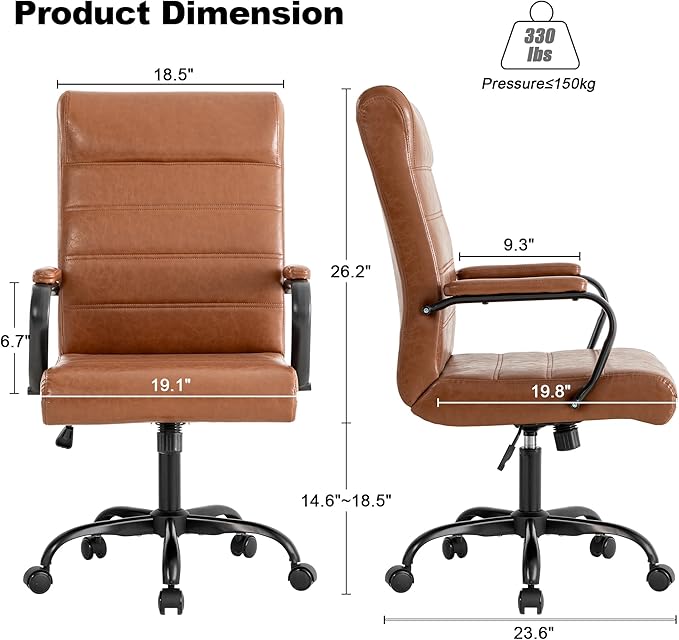 Office Desk Chair,Modern Leather Conference Room Chairs,High Back Home ofiice Chair,Adjustable Height Swivel Executive Computer Chair with Padded Seat and Armrest (Brown with Black Frame)