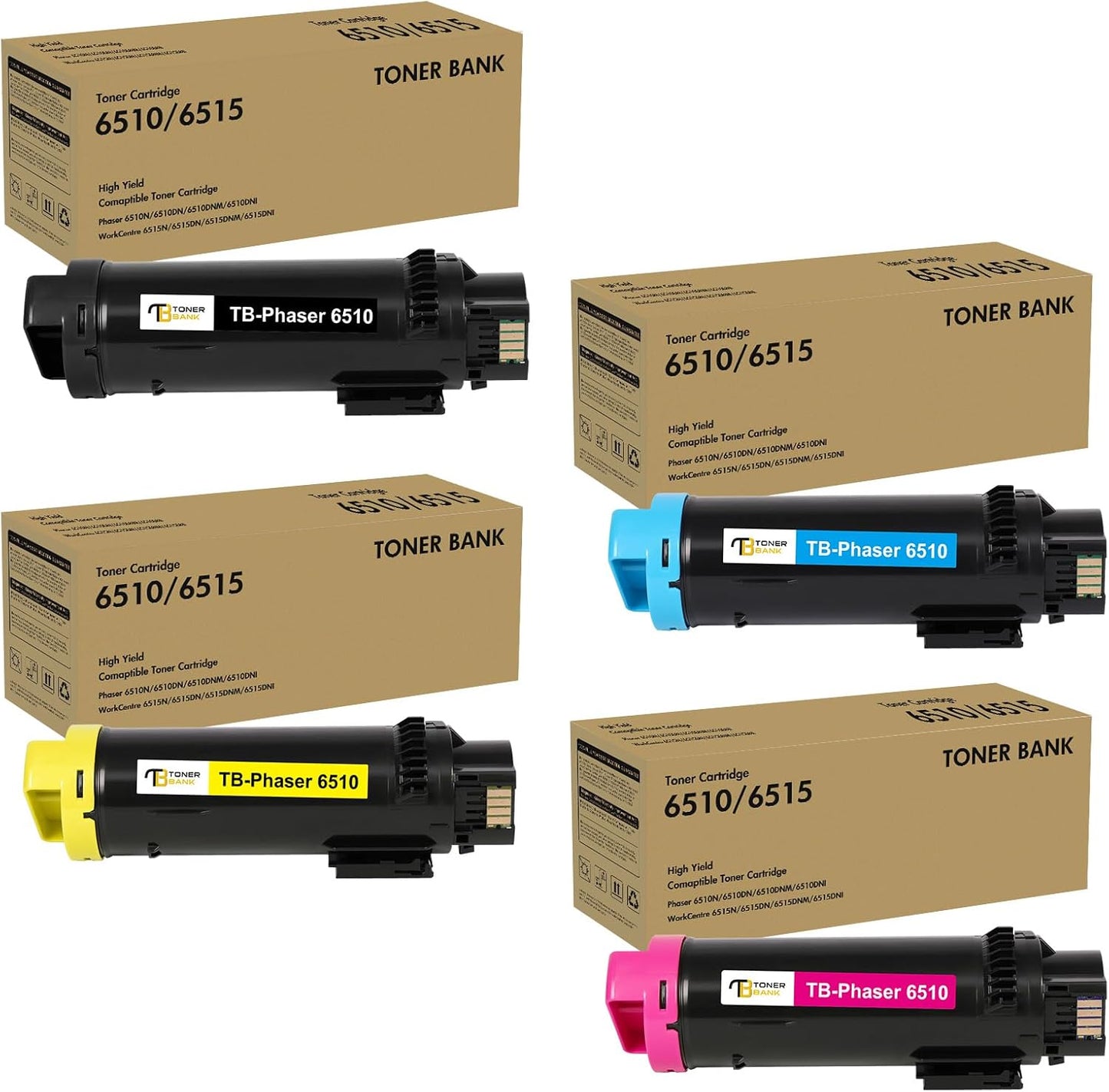 Phaser 6510 Toner Cartridge Compatible Replacement for Xerox Phaser 6510 for 6515 6510DNI 6510DN 6510N 6510DNM WorkCentre 6515DNI 6515DN 6515DNM 6515N Printer Extra High Capacity 4 Color Set