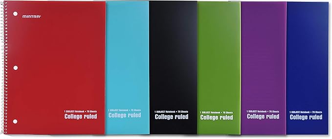 Mintra Office Spiral Notebooks (Poly Cover - College Ruled, 24pk (4-6pks))
