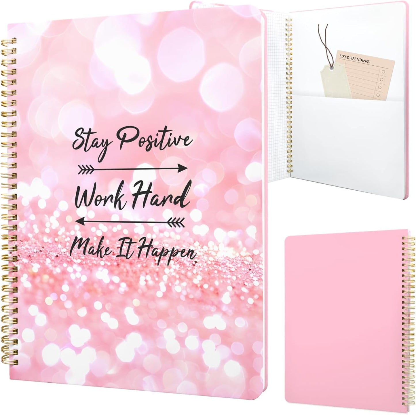 Cute Spiral Notebook journal A4 Aesthetic Pretty Design for Women Girls Kawaii with Pocket, 8.5 x 11 inch, Graph, Positive