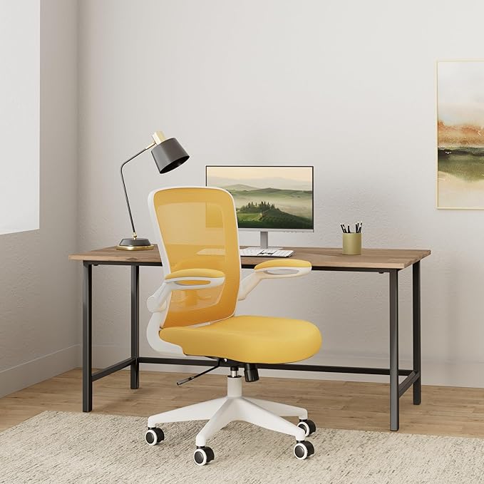 FelixKing Office Chair, Ergonomic Desk Chair Breathable Mesh Chairs with Adjustable High Back Lumbar Support Flip-up Armrests, Executive Swivel Comfy Task Computer Chairs for Home Office Yellow