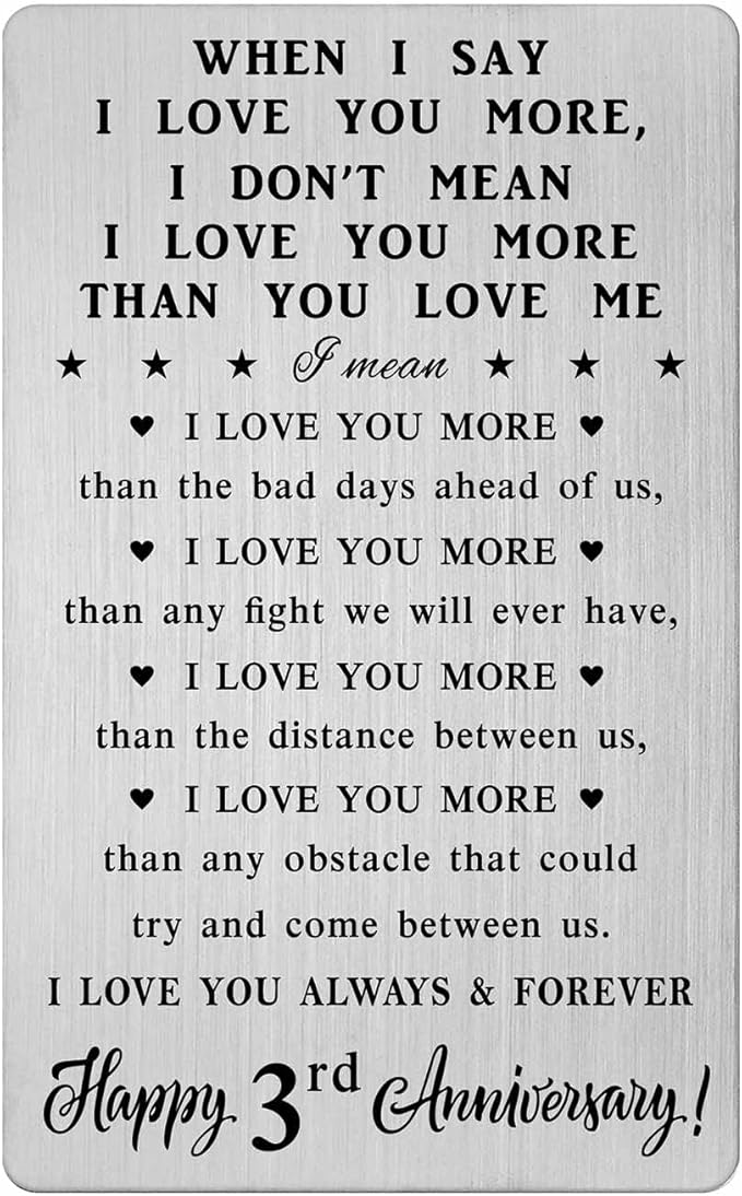 CPLJW 3 3th Year Anniversary Card Gifts for Him - 3rd Wedding Romantic Gifts for Men - Three yr Anniversary Wallet Card Gift for Husband