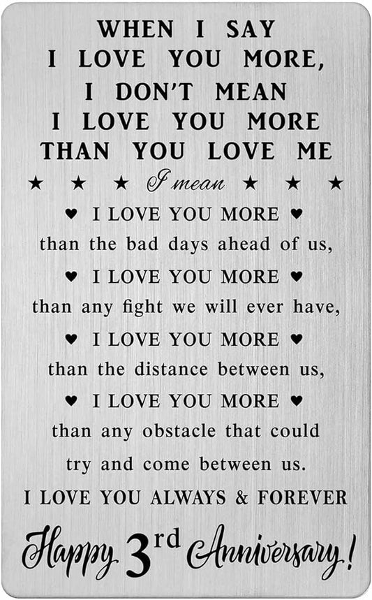 CPLJW 3 3th Year Anniversary Card Gifts for Him - 3rd Wedding Romantic Gifts for Men - Three yr Anniversary Wallet Card Gift for Husband