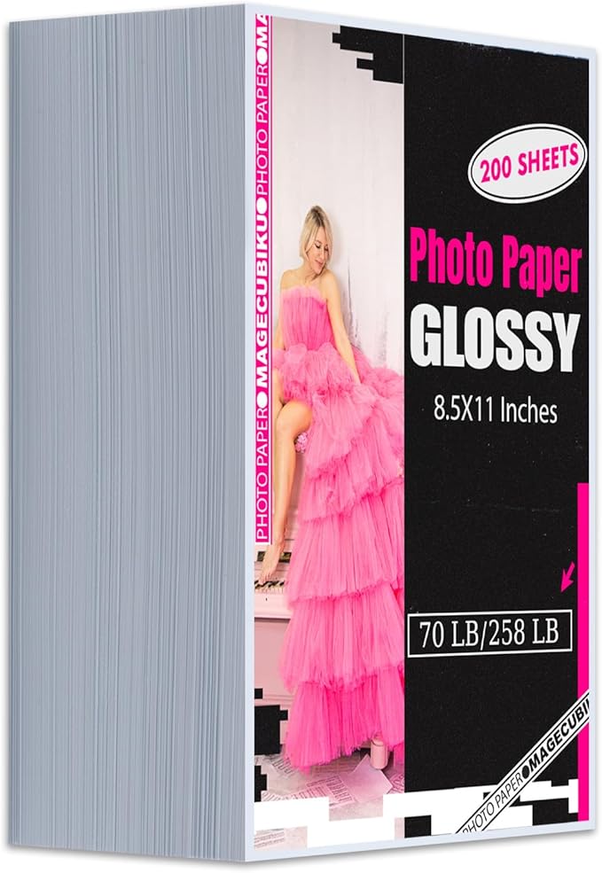 Glossy Photo Paper 8.5 x 11 Inches,200 Sheets 70 lb/258 gsm Premium Heavyweight Photographic Paper for Inkjet Printer Instant Dry Professional Postcard Picture Use Dye Ink