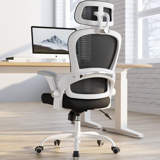 TRALT Office Chair - Ergonomic Office Chair with Back Support, Computer Chair - Home Office Desk Chairs, 330lbs Wide Seat Big and Tall Office Chairs with Headrest, Comfy Desk Chairs (White Black)