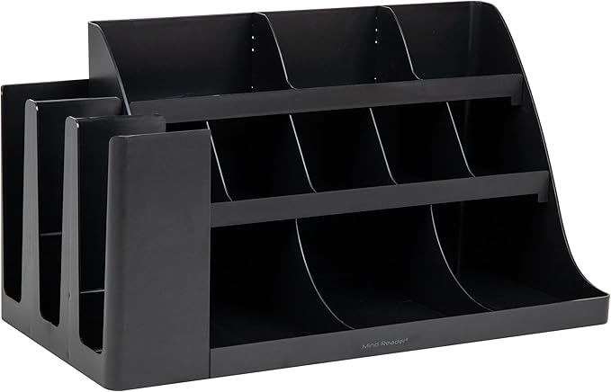 Mind Reader Cup and Condiment Station, Countertop Organizer, Coffee Bar, Kitchen, Stirrers, 24"L x 11.5"W x 12.5"H, Black