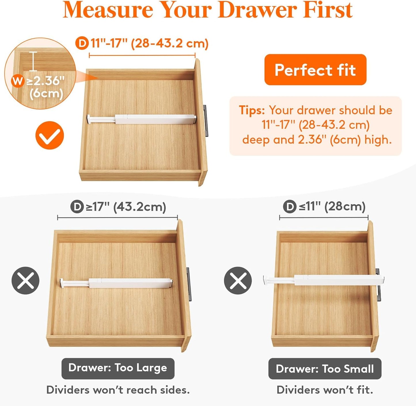 Lifewit 4 Pack Kitchen Drawer Dividers 2.36" High, 11"-17" Adjustable Drawer Organizer for Utensils/Clothes/Makeup, Plastic Expandable Separators in Dresser/Bedroom/Bathroom/Office Storage