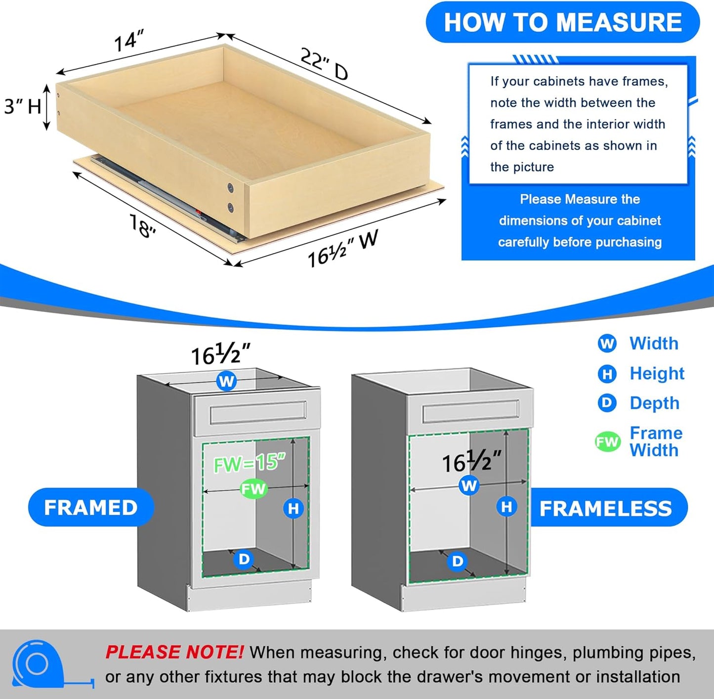 WelFurGeer Soft Close Pull Out Cabinet Organizer, 14" W x 22" D Pull Out Drawer for Cabinet, Bottom Mount Pull Out Drawers for Kitchen Cabinets, Durable Pullout Drawers for Home & Kitchen Organization