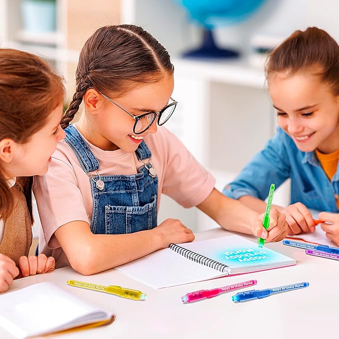 Personalized Invisible Disappearing Ink Pen Marker Pack, Custom Secret Spy Message Writer with UV Light, Fun for Kids Party Favors Gifts and Stock Stuffers, 24 Pack, Green