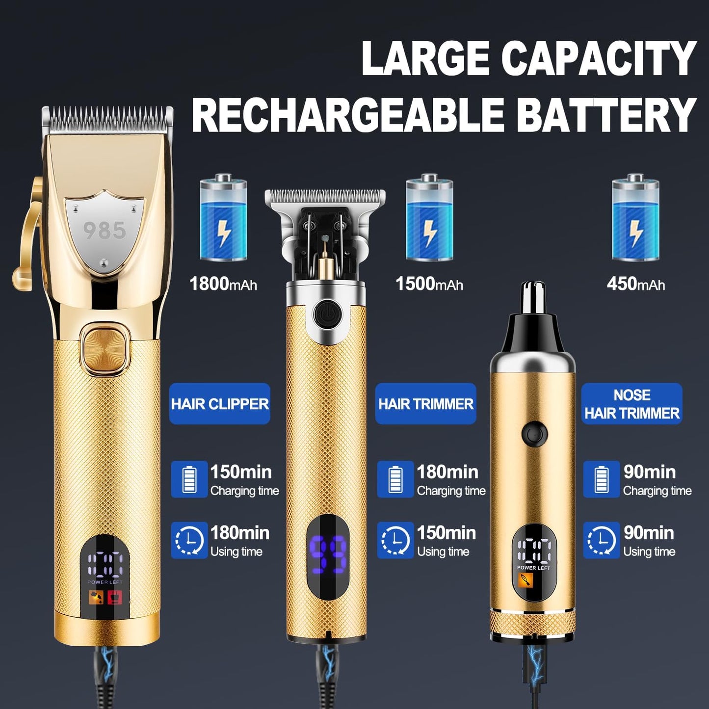 RESUXI Hair Clipper for Men T Blade Zero Gapped Nose Hair Trimmer Set,Professional Cordless Barber Clippers Hair Cutting Machine Haircut Grooming Kit,Gold