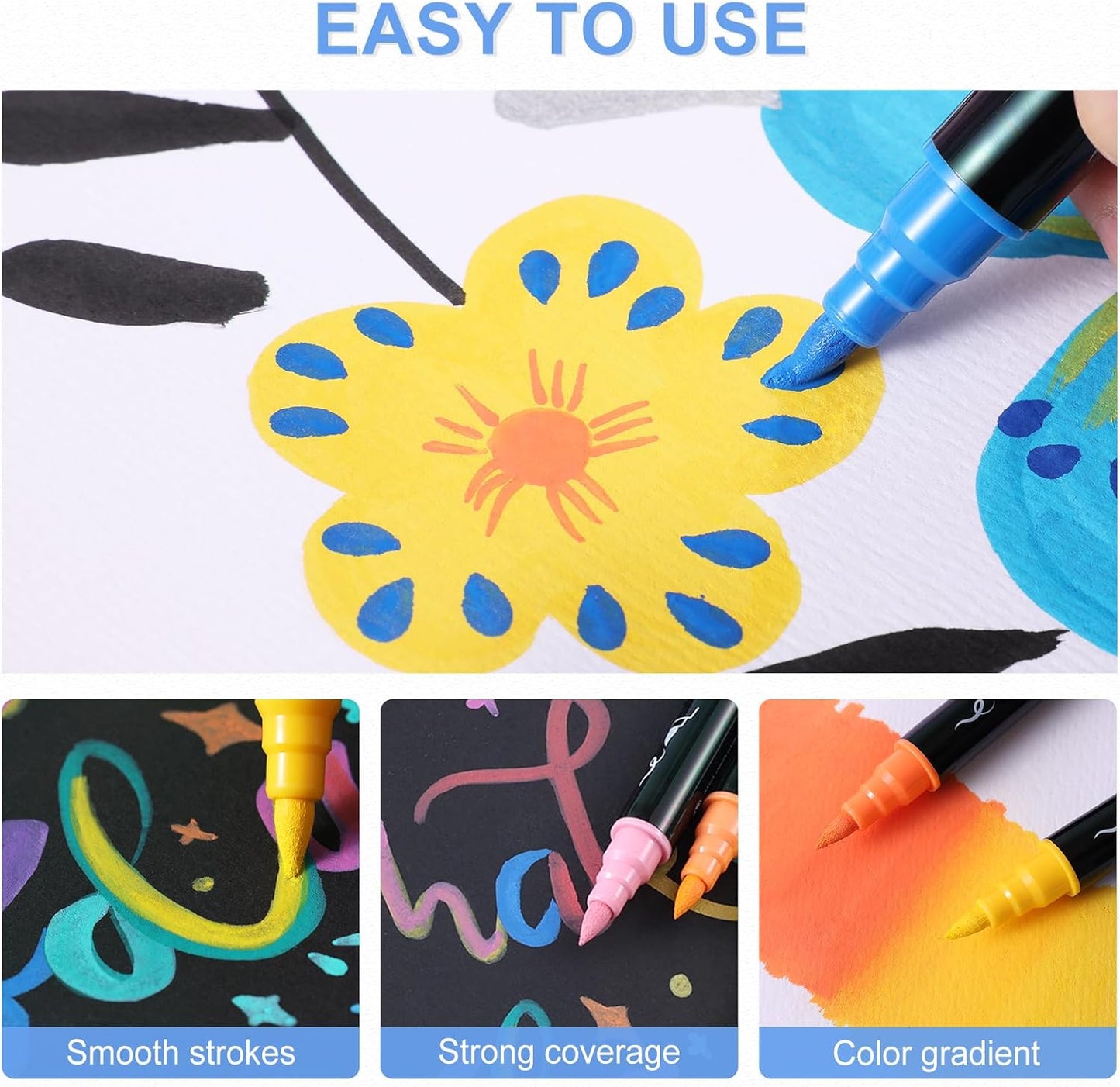 Acrylic Paint Pens Markers, 60 Colors Dual Tip Acrylic Paint Pens with Brush Tip and Fine Tip, Waterproof Markers for Rock Painting, Wood, Canvas, Stone, Glass, Ceramic,DIY Crafts Making Art Supplies