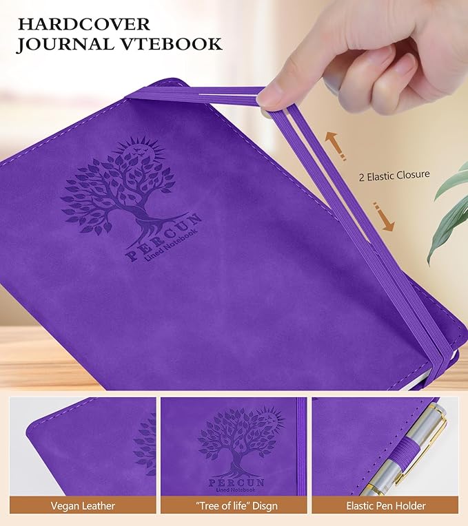 Lined Journal Notebook for Men & Women,200 Pages A5 Hardcover Leather Notebook (5.9"x8.5"), Travel Journal for Work, School, Business Writing, Note Taking, Notepad Diary (Purple)