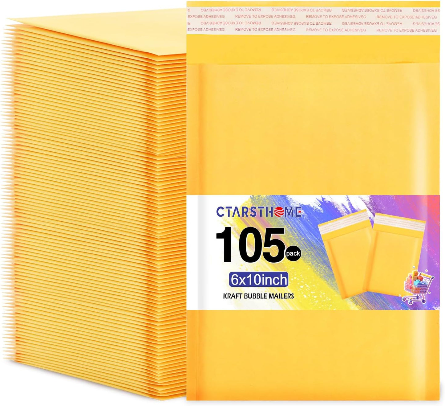 105Pack Yellow 6x10inch Kraft Bubble Mailers Small Business Mailing Packages Self-Sealing Paper Envelopes, Mailer Shipping Padded Envelopes with Strong Adhesion for Jewelry Makeup Supplies
