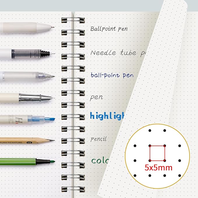 EMSHOI B5 Spiral Notebook Bullet Dotted Journal, Large 7.48" X 10.15", 300 Pages/150 Sheets, 100gsm Dot Grid Paper, Waterproof Hardcover, for Office School Women Men Work Writing Notes-Blue