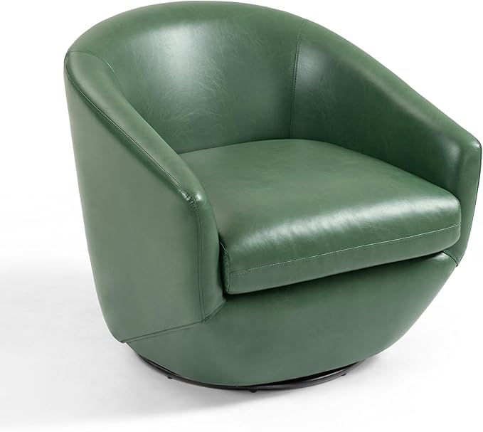 UIXE Faux Leather Swivel Accent Chairs Set of 2, Barrel Chair Upholstered Club Armchair for Living Room, Comfy Single Sofa Bedroom Side Reading Seat - Green