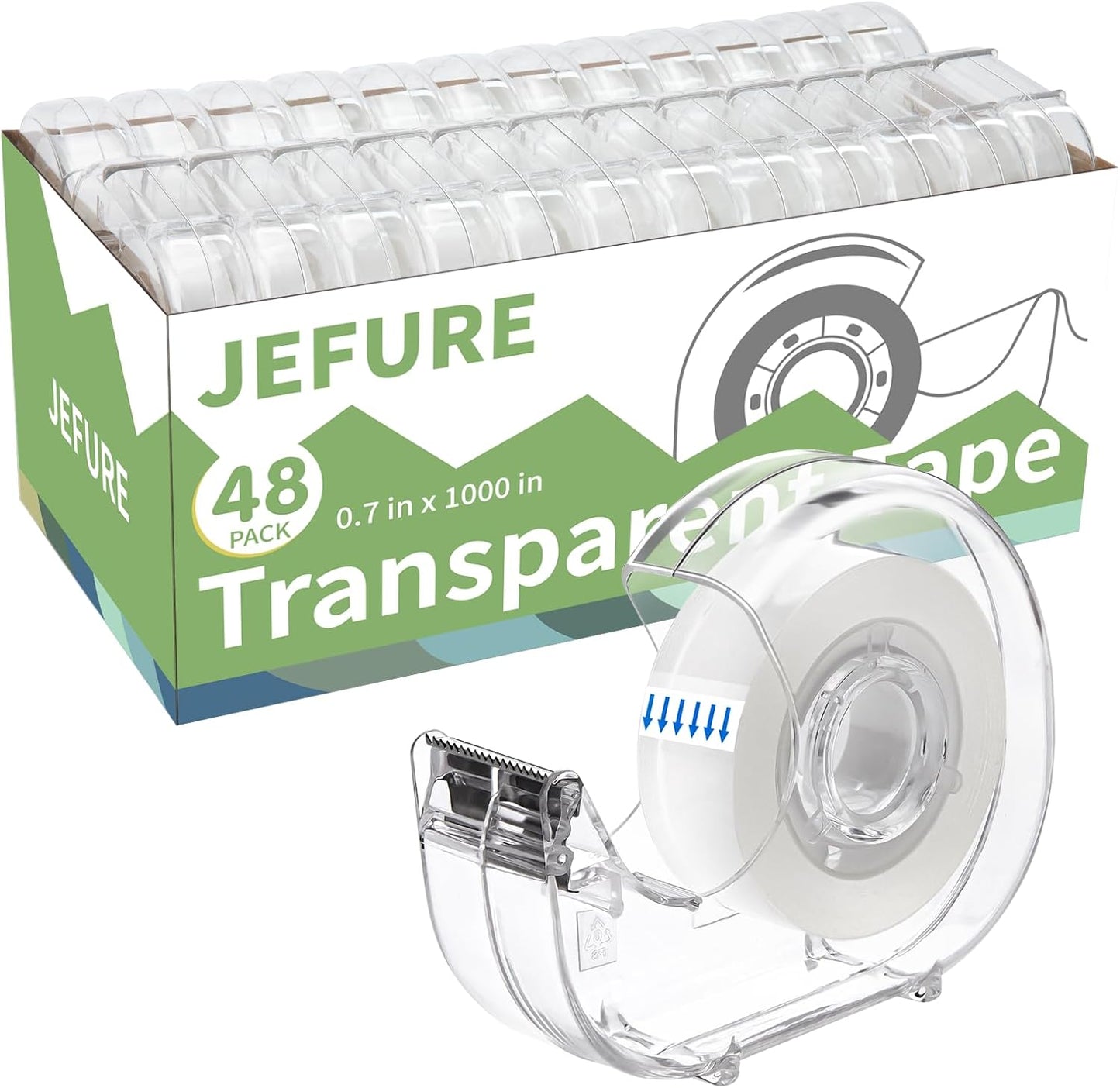 Transparent Tape with Dispenser, 0.7 in x 1000 in Clear Tapes and Refillable Dispensers, Office Tape Rolls with Dispenser Bulk for Craft Jobs, Gift Wrapping, Repairing, Home and School (48)